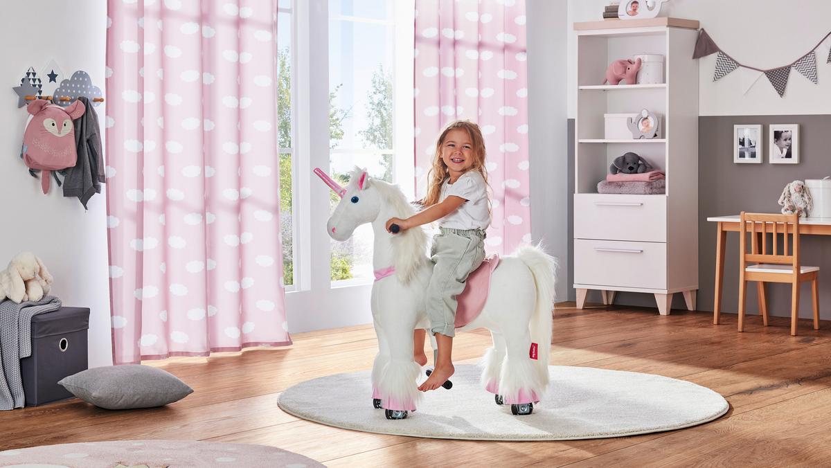 KONIK NA BIEGUNACH EINHORN - różowy/biały, Basics, tworzywo sztuczne/metal (76cm) - My Baby Lou