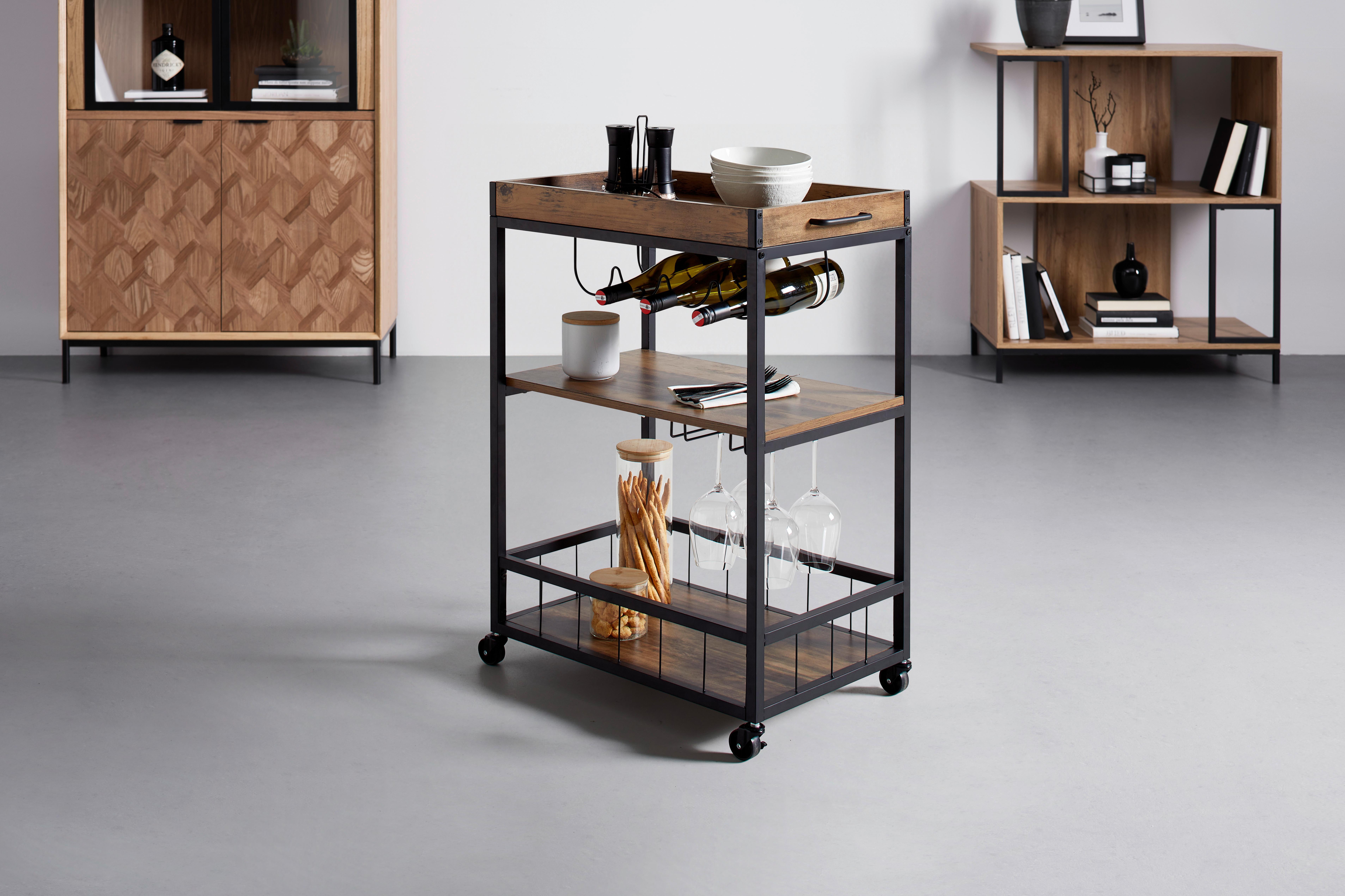 SERVERINGSVAGN MADRAS - svart/naturfärgad, Modern, metall/trämaterial (67/88/39,5cm) - Mömax