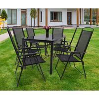 Gartentischgruppe Schwarz 7-teilig - Anthrazit/Schwarz, Basics, Glas/Textil - Gardenson