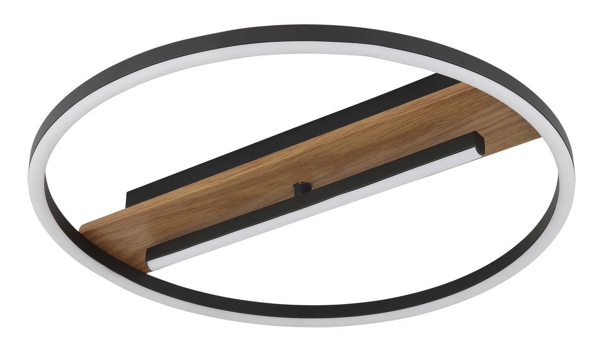 LED-Deckenleuchte Pikara Schwarz/Dunkelbraun max.24Watt - Dunkelbraun/Opal, Natur, Textil/Metall (40,5/5,5cm) - Globo