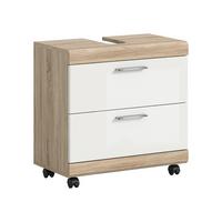 Waschbeckenunterschrank Lambada Weiß HB/Sonoma Eiche - Weiß Hochglanz/Silberfarben, Trend, Holzwerkstoff/Kunststoff (60/60/34cm) - MID.YOU