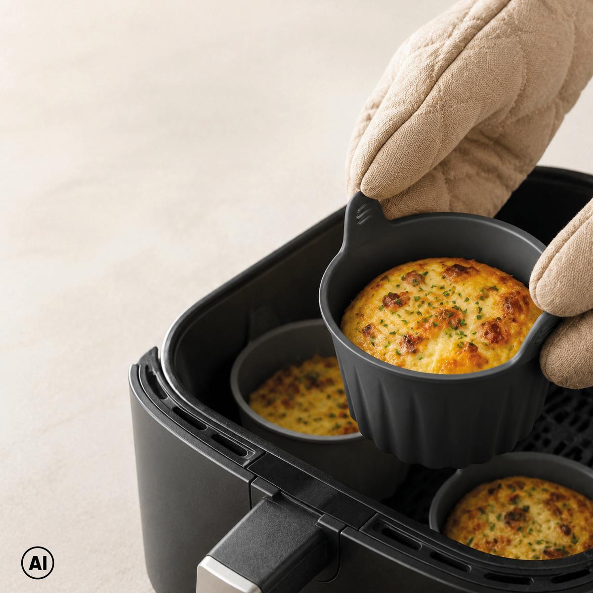 SILIKONFORM FÜR FRITTEUSE MUFFIN - AIR FRYER - Schwarz/Grau, KONVENTIONELL, Kunststoff (6,5/6,5cm) - GOURMETMAXX