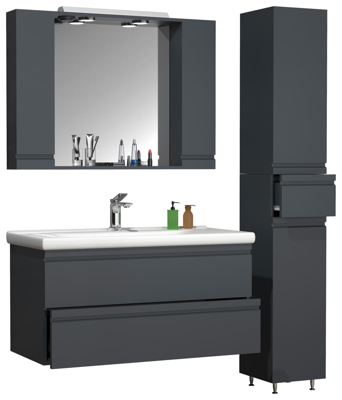 Kopalnica Silora Xl, Antracit - antracit, Moderno, steklo/leseni material (130cm) - MID.YOU