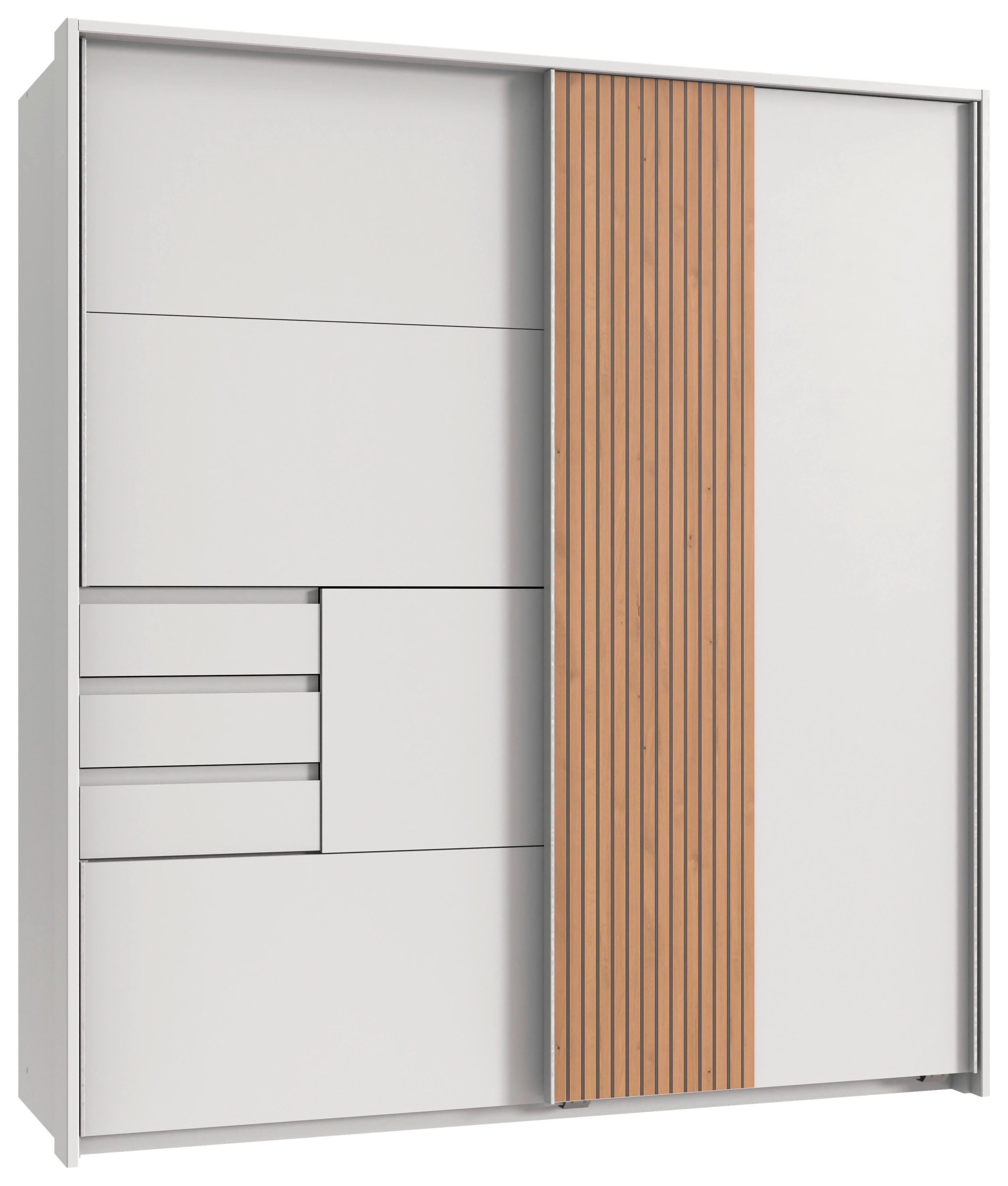 Omara Z Drsnimi Vrati Coburg, Bela, Hrast, Š. 180cm - črna/bela, Moderno, kovina/leseni material (180/198/65cm) - Mömax