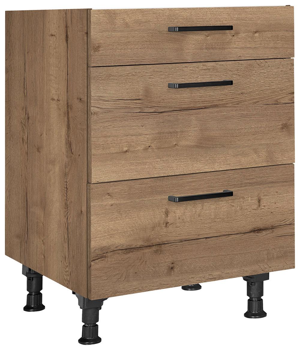 Schubkastenunterschrank Structura Eiche dunkel - Eiche dunkel/Schwarz, MODERN, Holzwerkstoff/Metall (60/87/56cm) - Nobilia