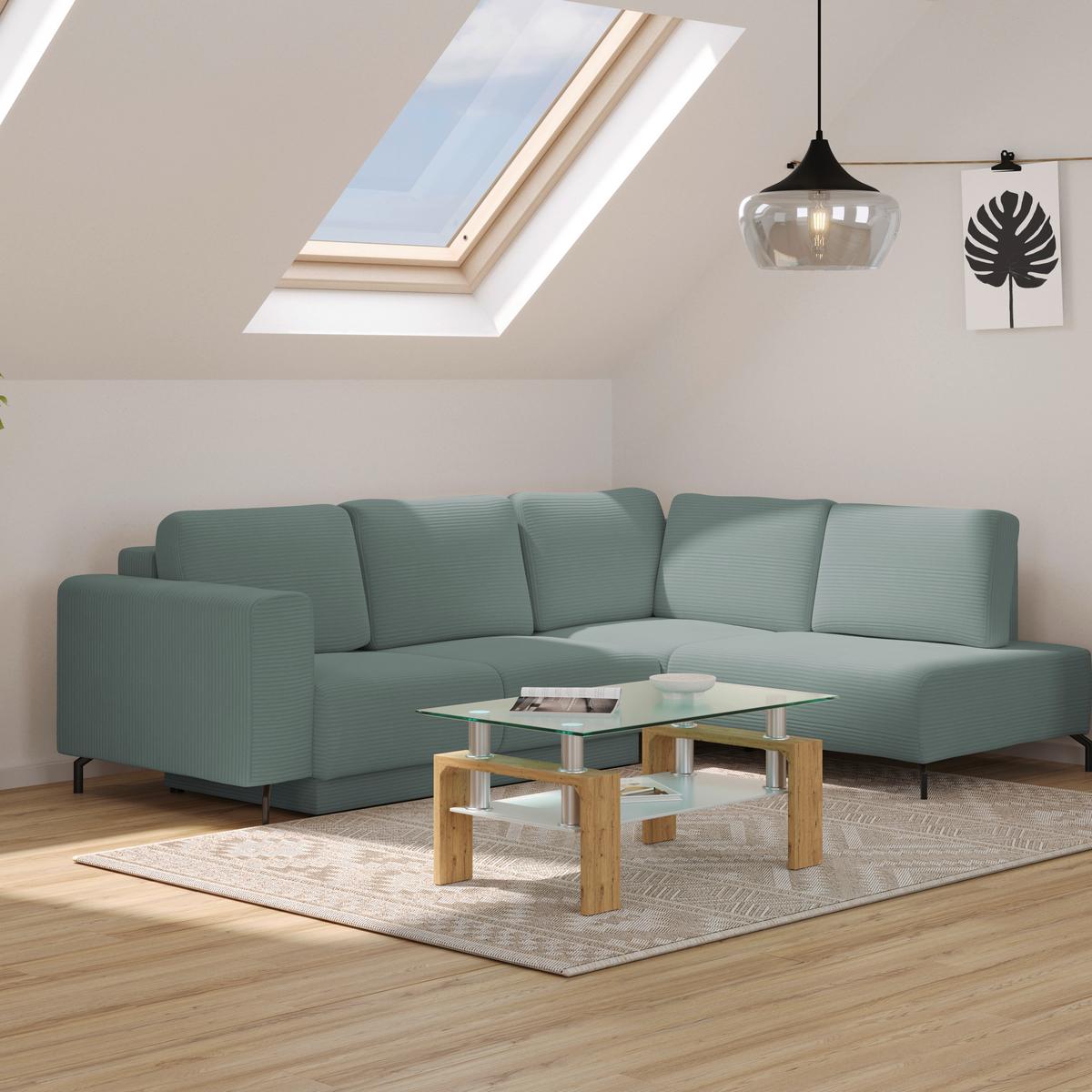 Kutna Garnitura Veni - sivo-zelena/crna, Moderno, tekstil (272/210cm) - Modern Living