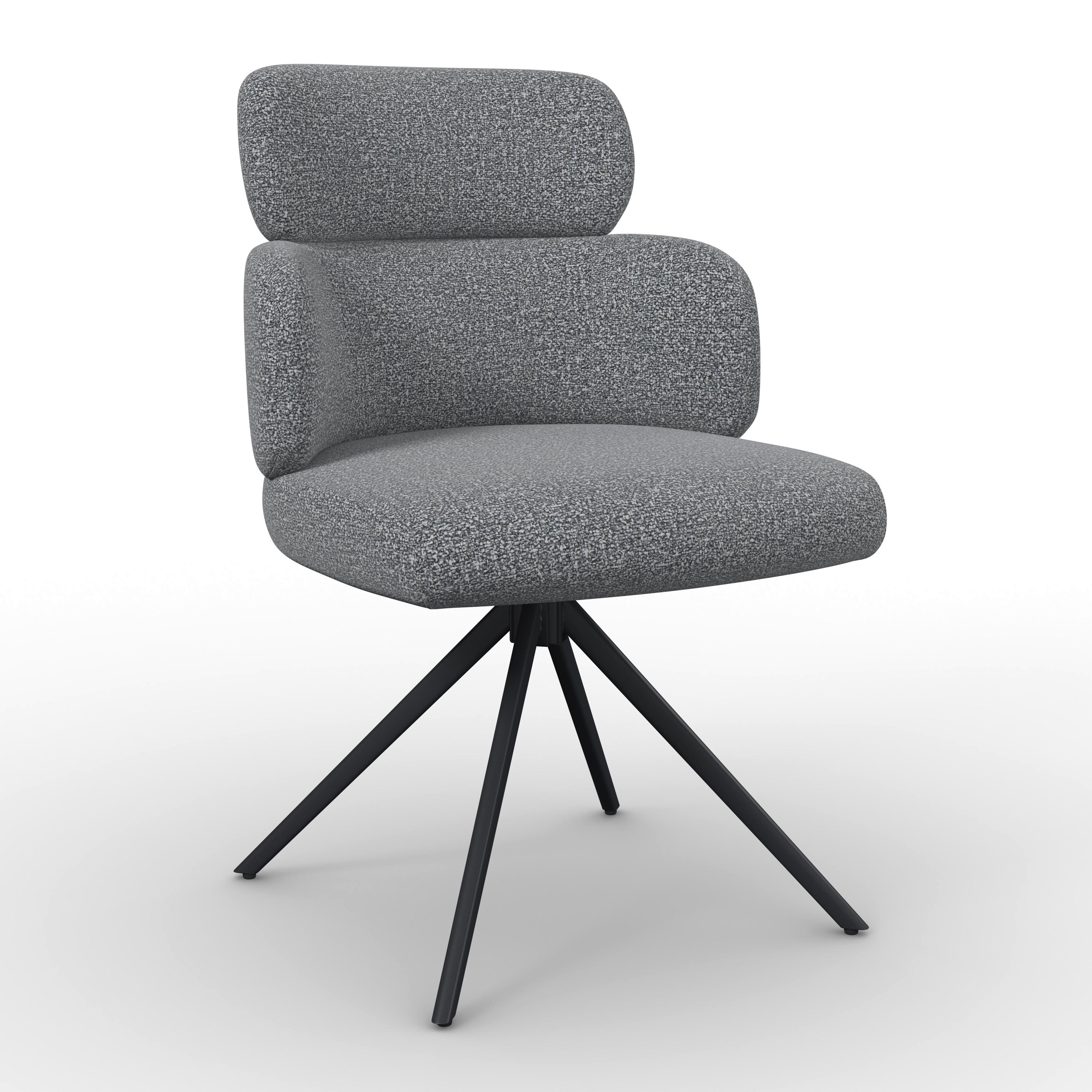 Armlehnstuhl Karo Grau Webstoff Drehbar Gepolstert - Schwarz/Grau, MODERN, Textil/Metall (60/90/68cm) - Bessagi Home