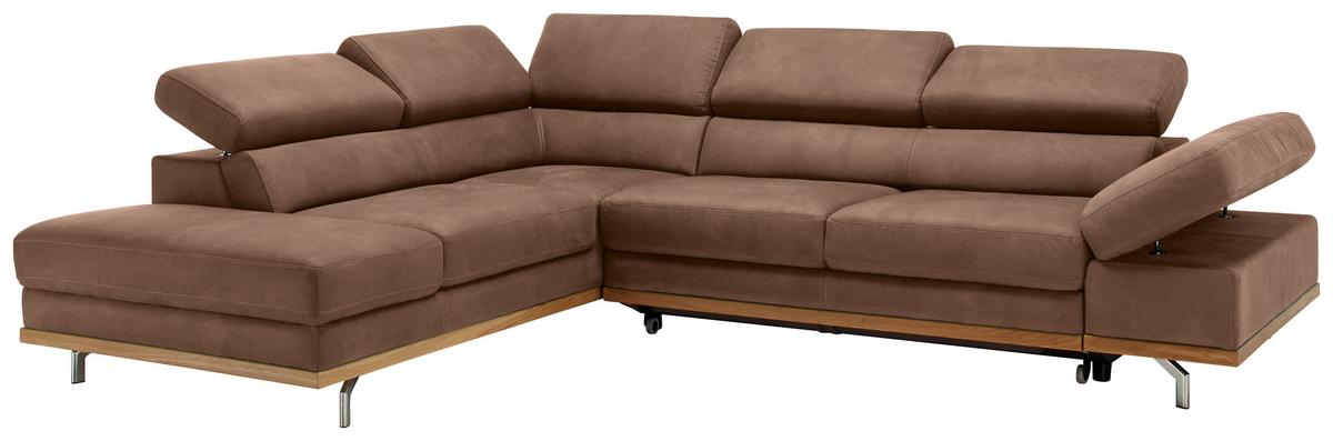 Wohnlandschaft Carmen Braun mit Bettfunktion - Chromfarben/Braun, KONVENTIONELL, Holz/Textil (226/93/292cm) - Based