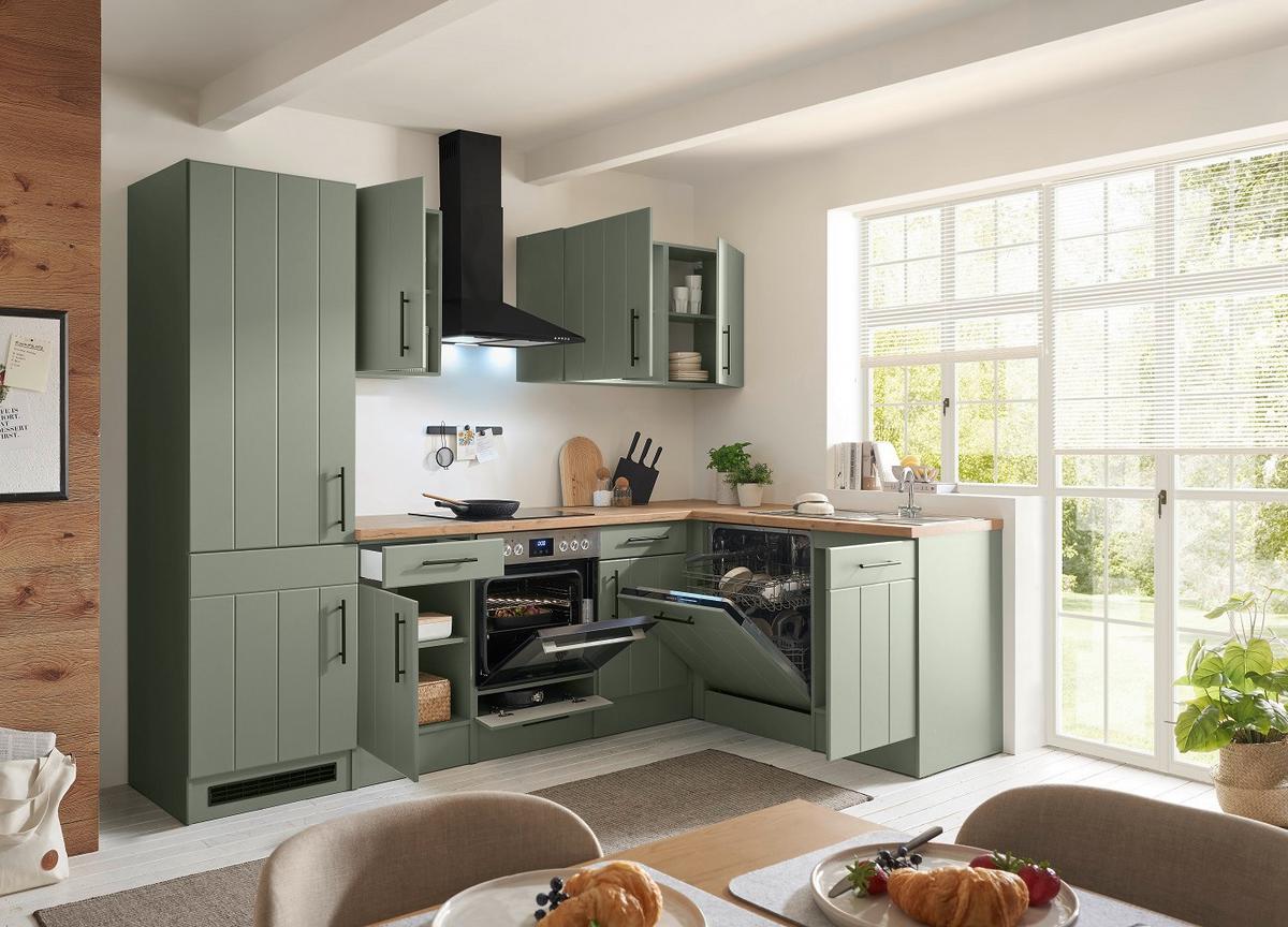Küchenleerblock Anton o. Geräte Wildeiche/Schilfgrün - Schilfgrün/Wildeiche, Trend, Holzwerkstoff/Metall (280/172cm) - Respekta