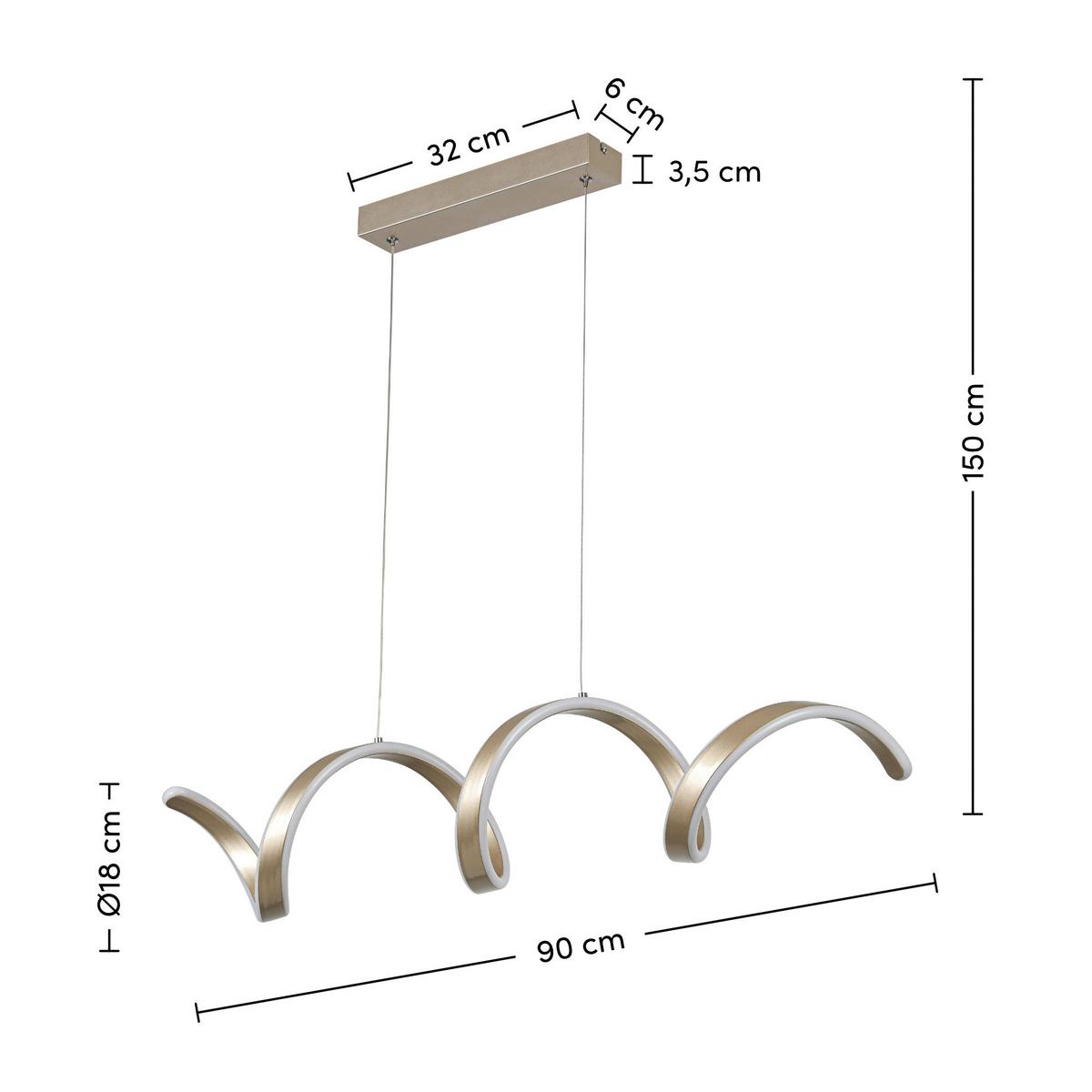 Lampă suspendată cu LED Chamo - șampanie, Modern, plastic/metal (90/18/150cm) - Mömax