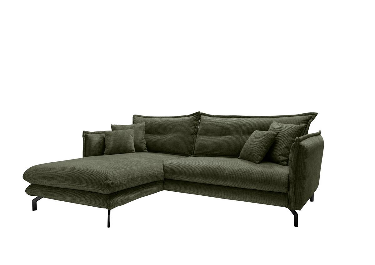 ECKSOFA LAVA - Schwarz/Olivgrün, Design, Textil/Metall (180/255cm) - Livetastic