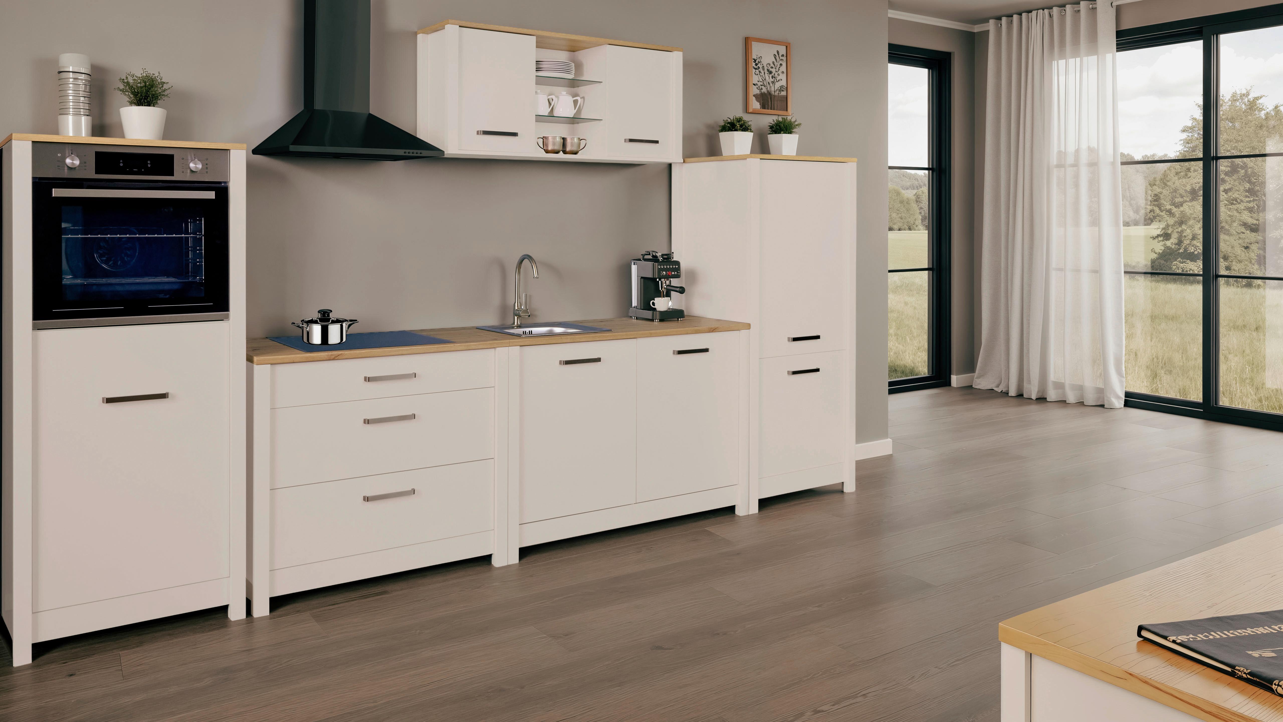 Küchenleerblock Bundle o. Geräte Kaschmir - Kaschmir/Silberfarben, MODERN, Glas/Holzwerkstoff (370cm) - home24