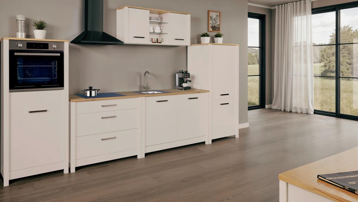 Küchenleerblock Bundle o. Geräte Kaschmir - Kaschmir/Silberfarben, MODERN, Glas/Holzwerkstoff (370cm) - home24