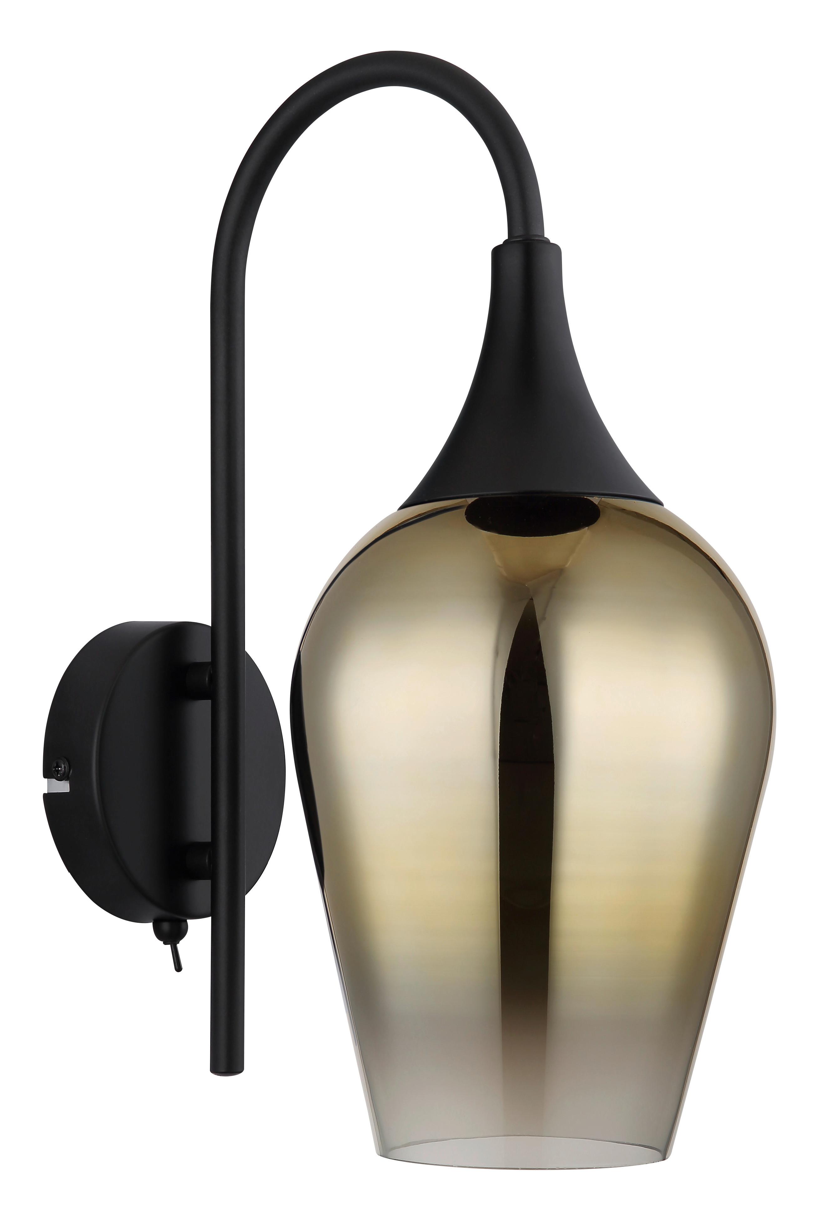 Wandleuchte Lavus Schwarz/Goldfarben max. 40Watt - Klar/Goldfarben, Design, Glas/Metall (15/36cm) - Globo