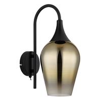 Wandleuchte Lavus Schwarz/Goldfarben max. 40Watt - Klar/Goldfarben, Design, Glas/Metall (15/36cm) - Globo