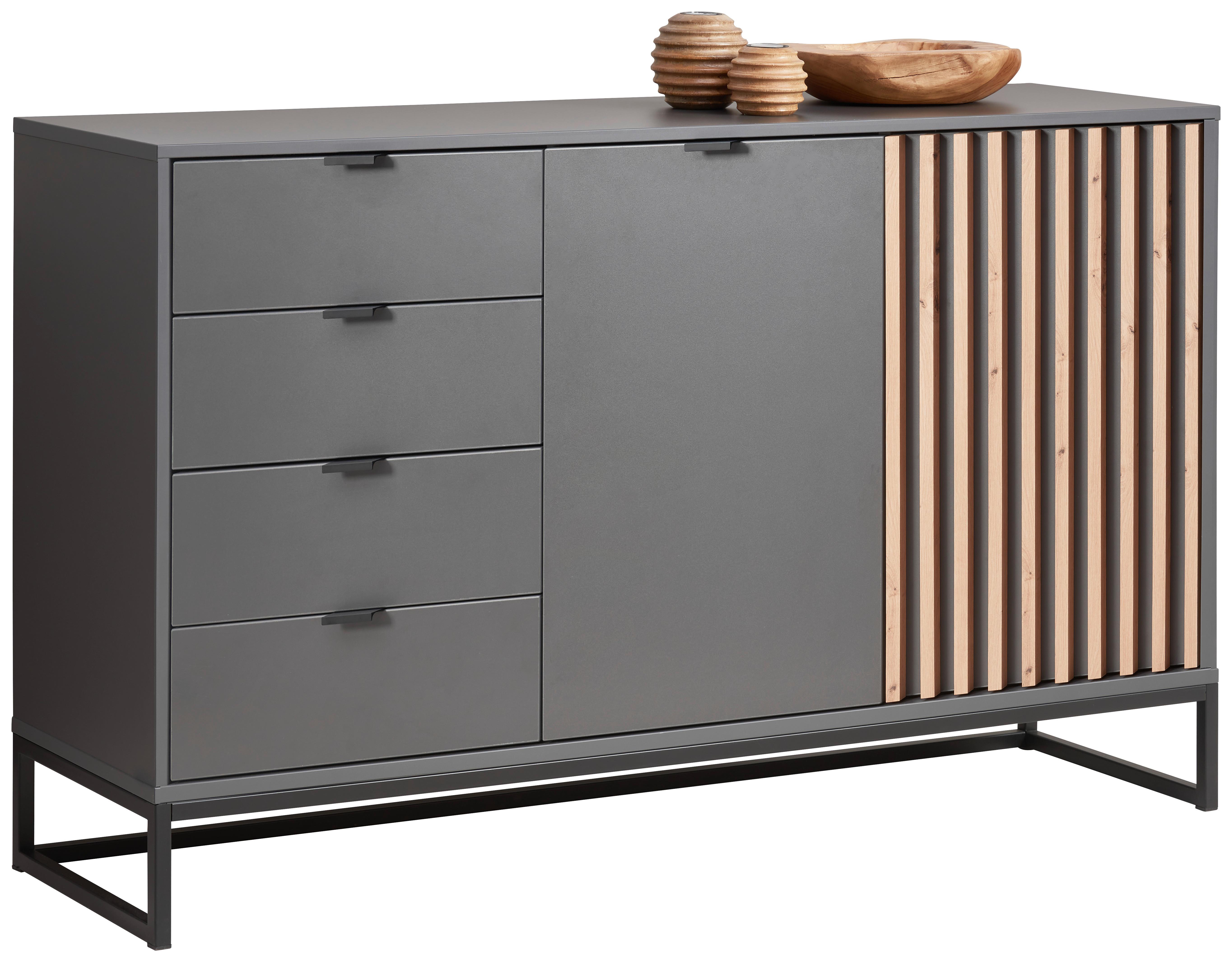 KOMODA SZEROKA PHIL -EXKLUSIV- - czarny/kolor grafitowy, Modern, materiał drewnopochodny/metal (141,4/85,4/40cm) - Voleo