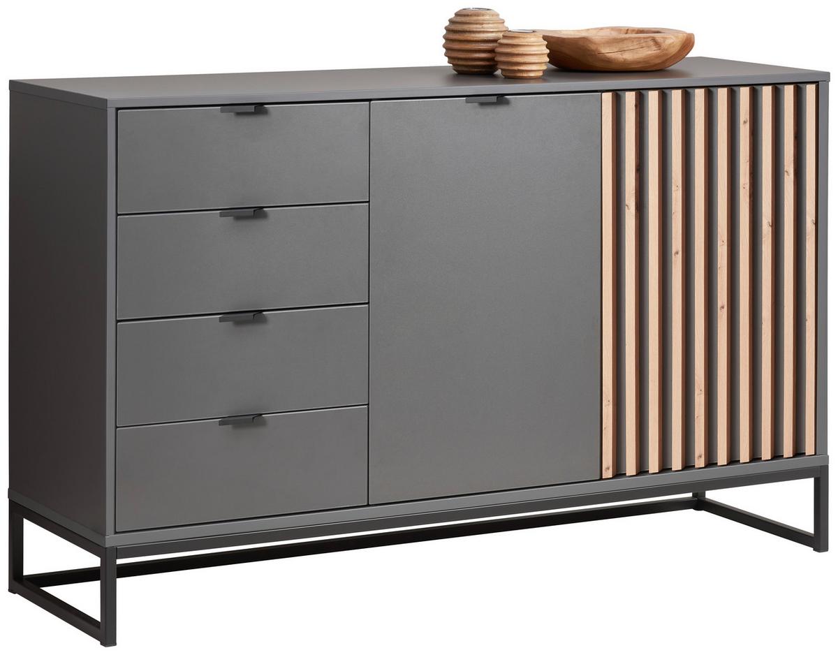 KOMODA SZEROKA PHIL -EXKLUSIV- - czarny/kolor grafitowy, Modern, materiał drewnopochodny/metal (141,4/85,4/40cm) - Voleo