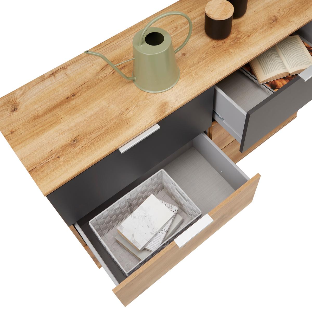 Komoda Valencia - boje grafita/srebrne boje, Konvencionalno, drvni materijal/metal (130/83/41cm) - Modern Living