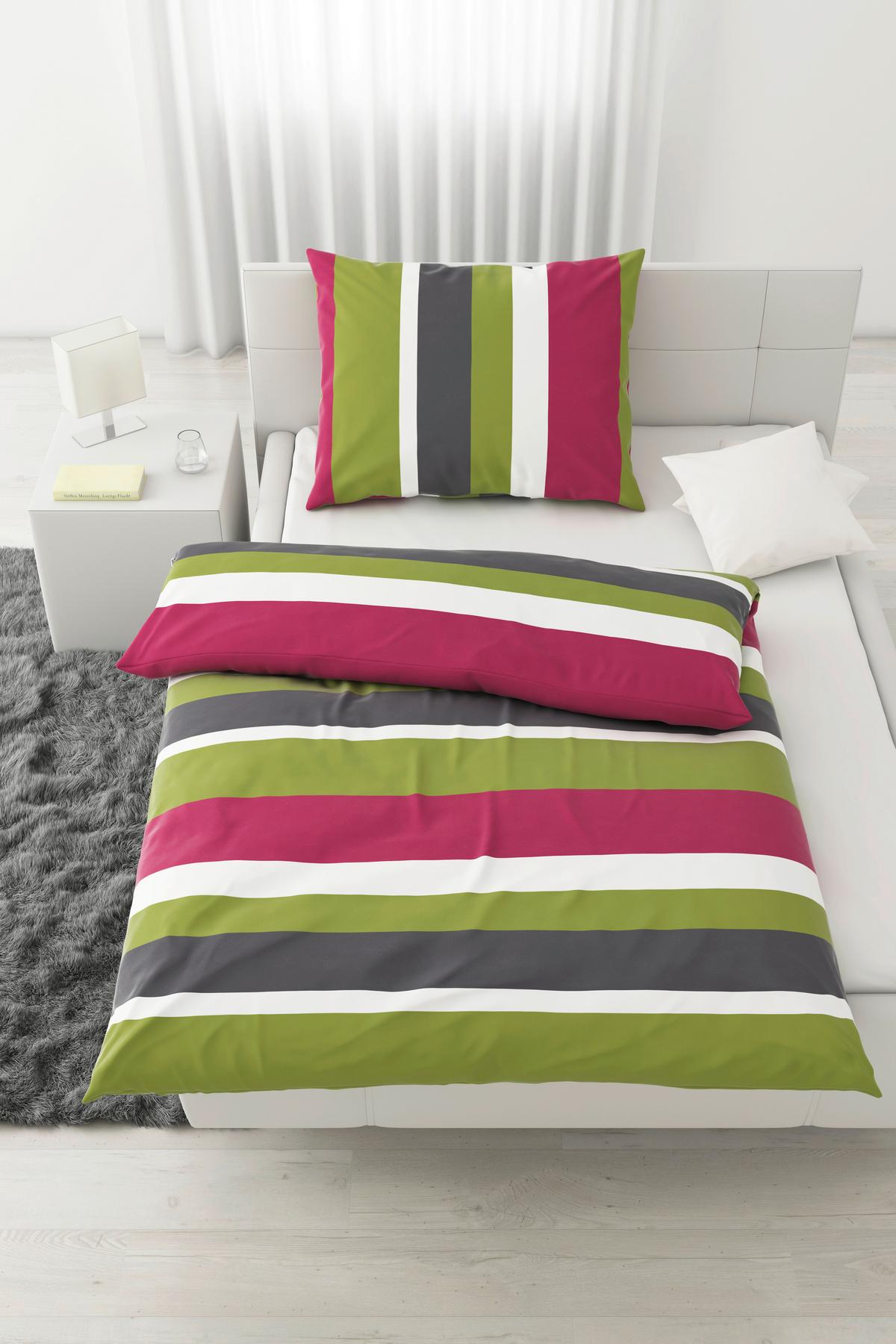 Bettwäsche Max Multicolor ca. 140x200cm - Beere/Weiß, Textil (140/200cm) - Based