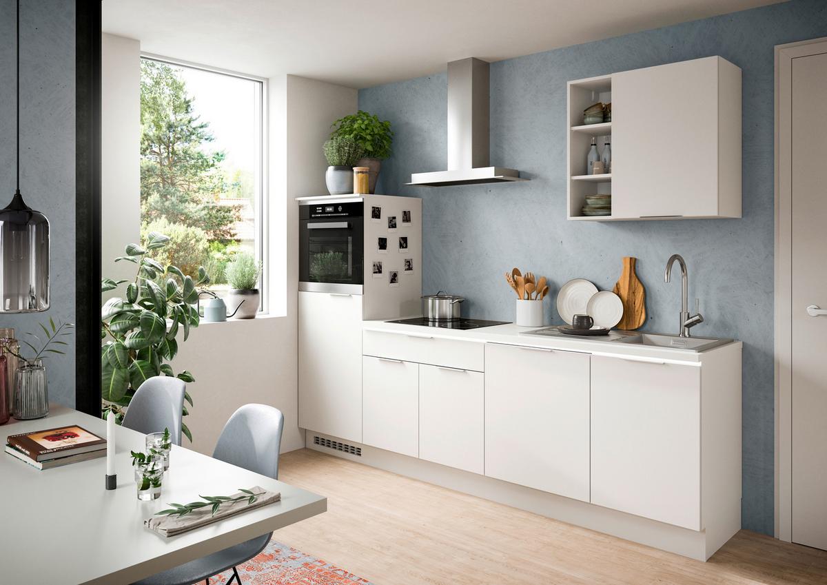 Küchenblock Charly ohne Geräte ca. 260 cm Weiß mit LED - Weiß, MODERN, Holzwerkstoff/Metall (260cm) - MID.YOU