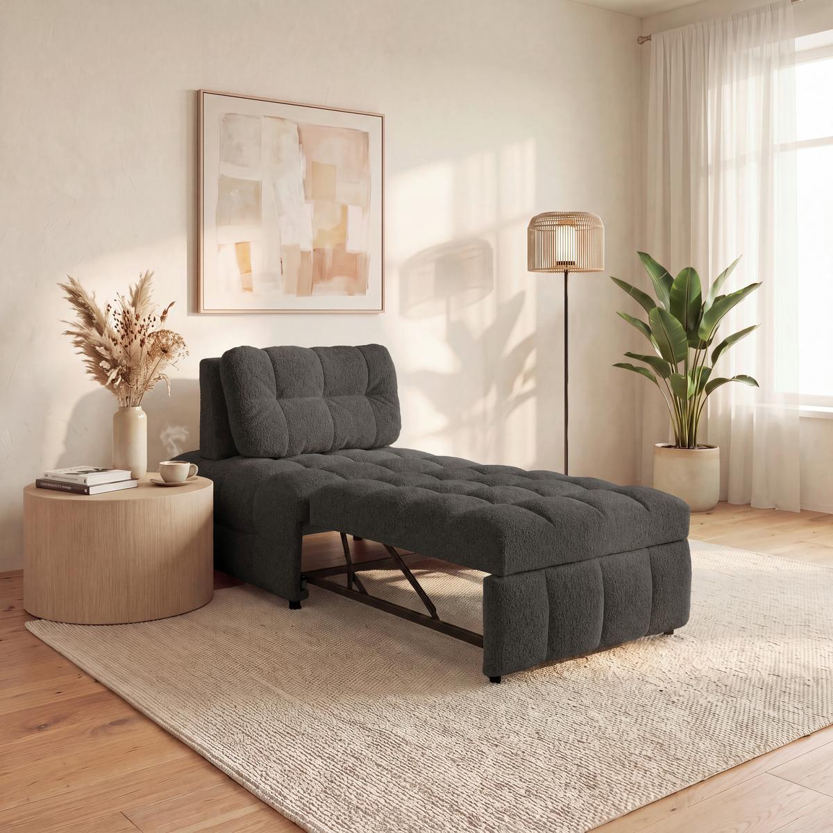 Schlafsessel Liara Webstoff Dunkelgrau - Dunkelgrau/Schwarz, MODERN, Holz/Textil (88/87/110cm) - Bessagi Home