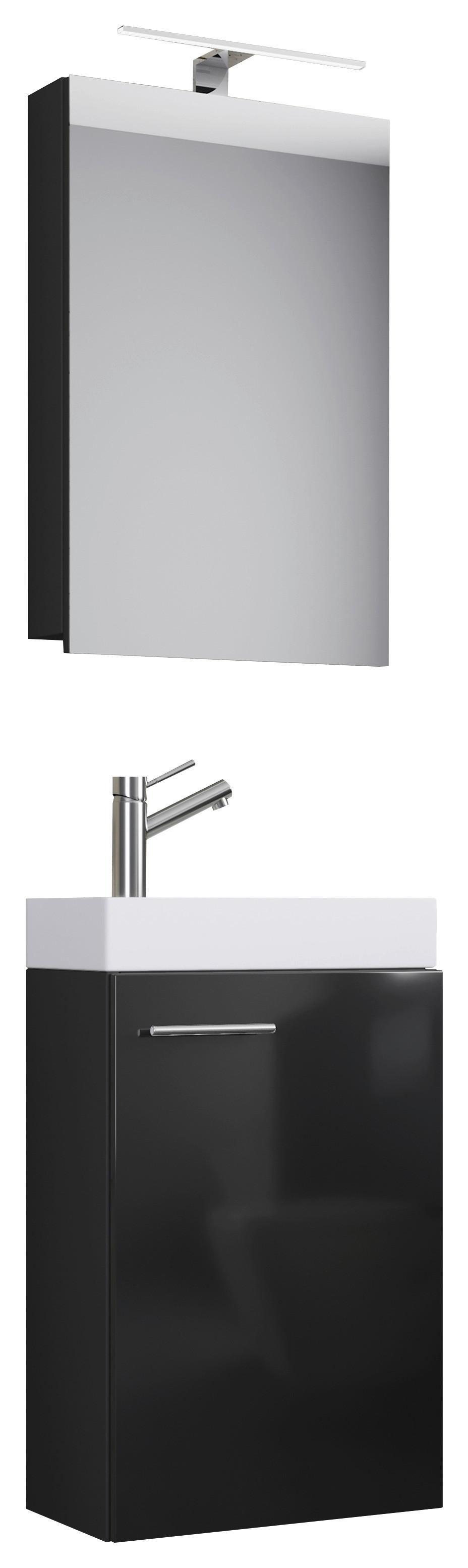 Gästebad Slito 4-tlg. inkl. LED ca. 40 cm Schwarz - Schwarz/Weiß, MODERN, Keramik/Holzwerkstoff (40cm) - MID.YOU