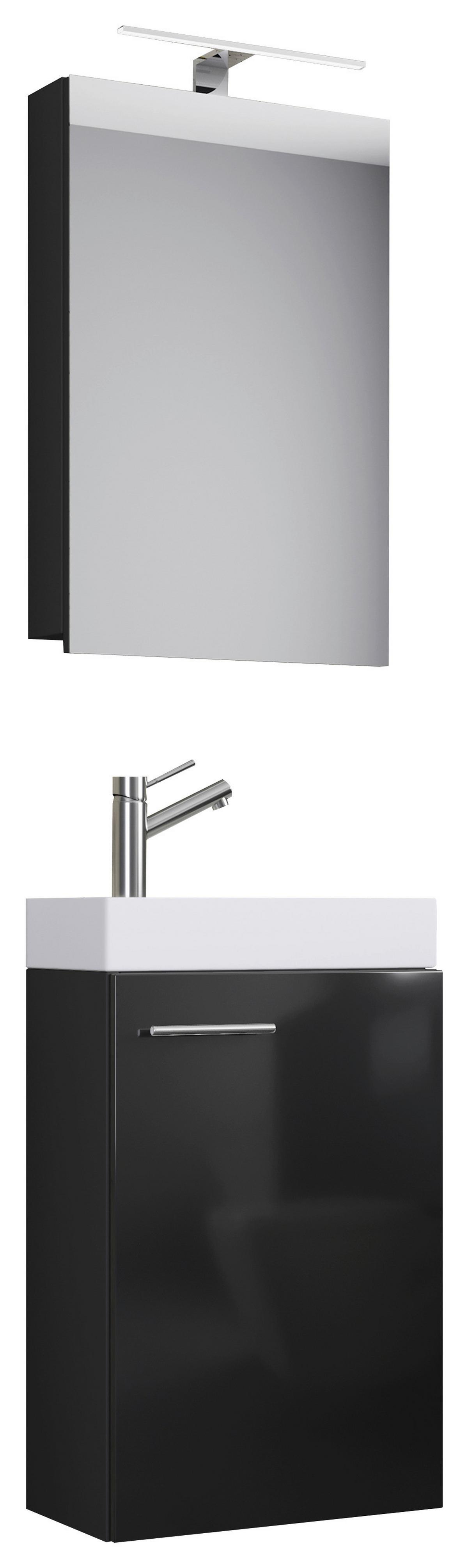 Gästebad Slito 4-tlg. inkl. LED ca. 40 cm Schwarz - Schwarz/Weiß, MODERN, Keramik/Holzwerkstoff (40cm) - MID.YOU