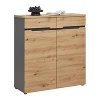 Kommode Memphis Graphitfarben/Eiche Artisan - Graphitfarben/Schwarz, Modern, Holzwerkstoff (100/107/38cm) - Mömax