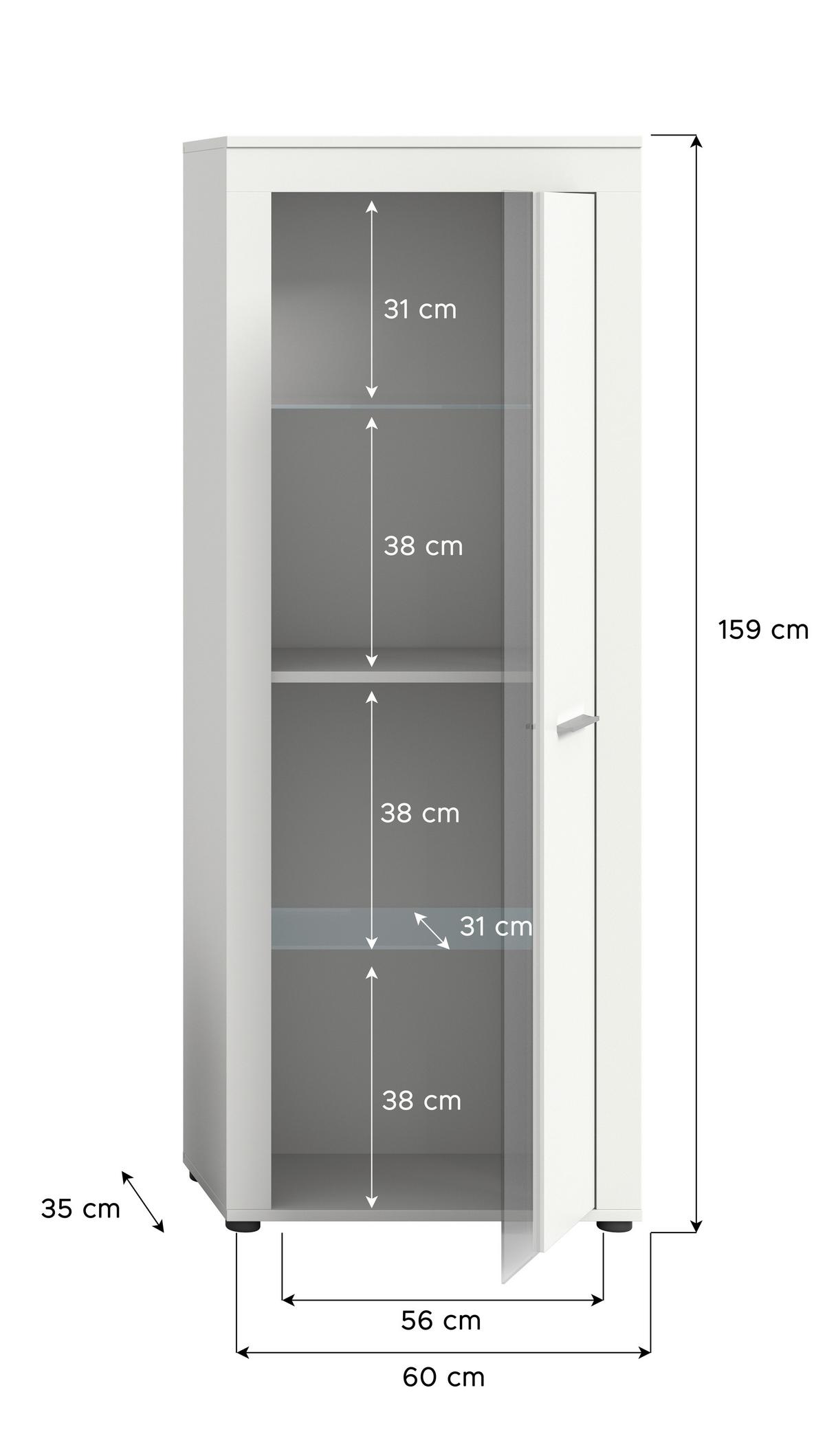 Vitrina Jam, Bela - srebrne barve/črna, Design, umetna masa/steklo (60/159/35cm) - MID.YOU