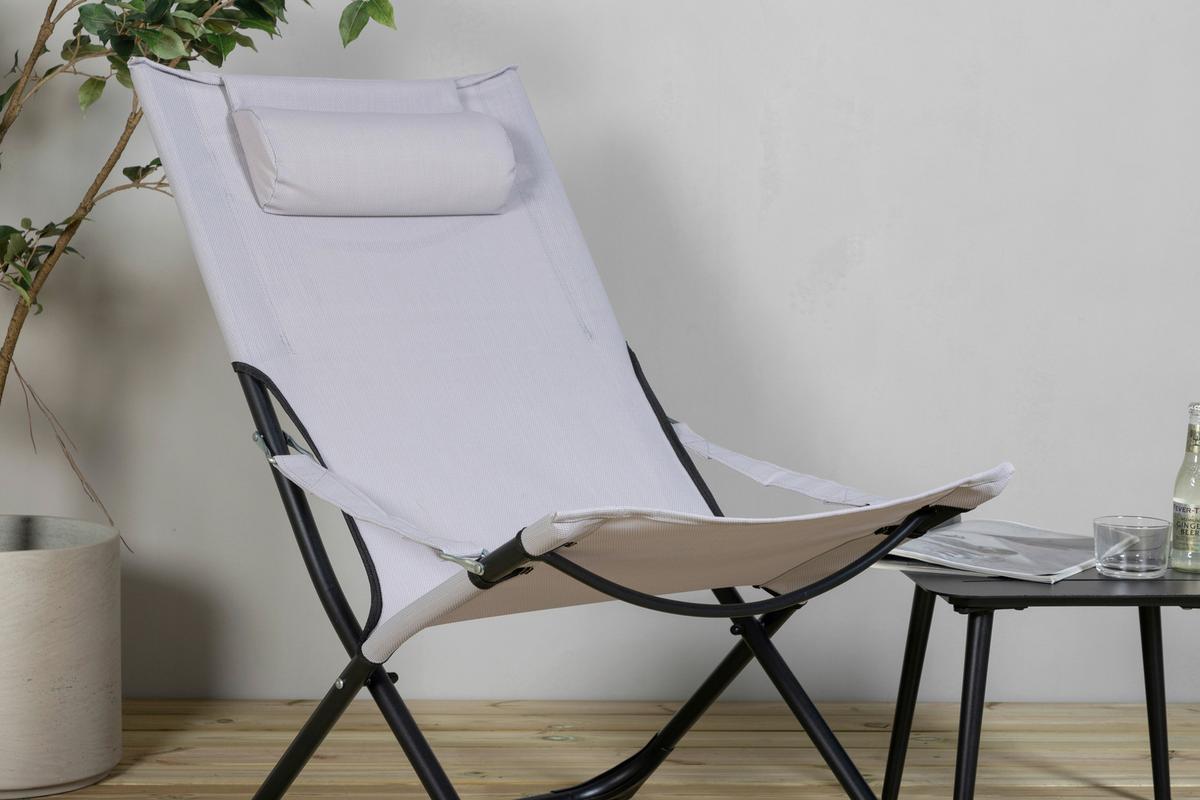 STRANDSTUHL SEVILLE - Schwarz/Grau, KONVENTIONELL, Textil/Metall (63/89/84cm) - Gardenson