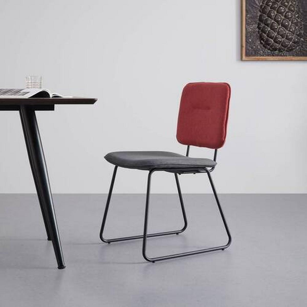 Stuhl Ava Grau/Rot Webstoff Gepolstert - Rot/Schwarz, MODERN, Holz/Textil (49/85/62cm) - Bessagi Home