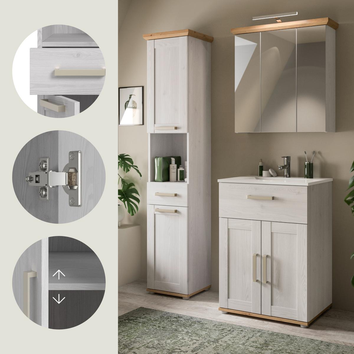 Badezimmer Verona Lärchenfarben/Eiche Artisan - Silberfarben/Lärchefarben, Trend, Glas/Keramik (108cm) - MID.YOU