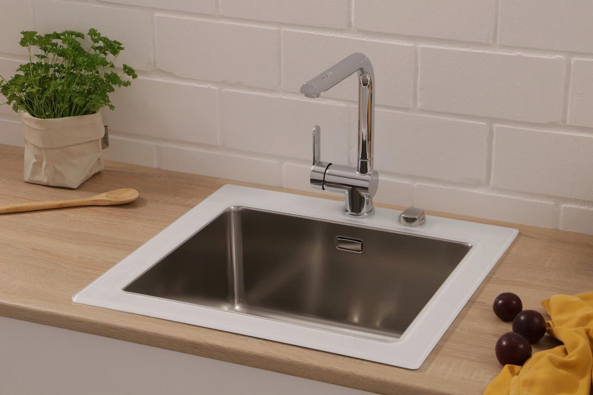 Glas Einzelbecken Newyork ca. 55x21x53 cm Weiß - Weiß, Trend, Glas/Metall (55/21/53cm) - Respekta