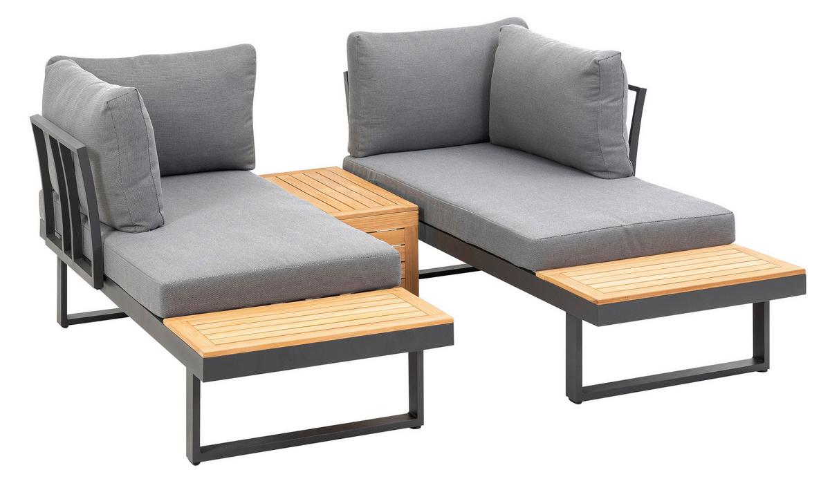 Loungegarnitur 3-tlg. Samara Holz/Metall/Textil mit Kissen - Anthrazit/Grau, Basics, Holz/Textil (253/70/175cm) - Gardenson