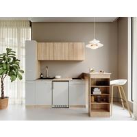 Küchenblock Ingrid m. Geräten Weiß - Eichefarben/Alufarben, Design, Holzwerkstoff/Kunststoff (180cm) - Respekta