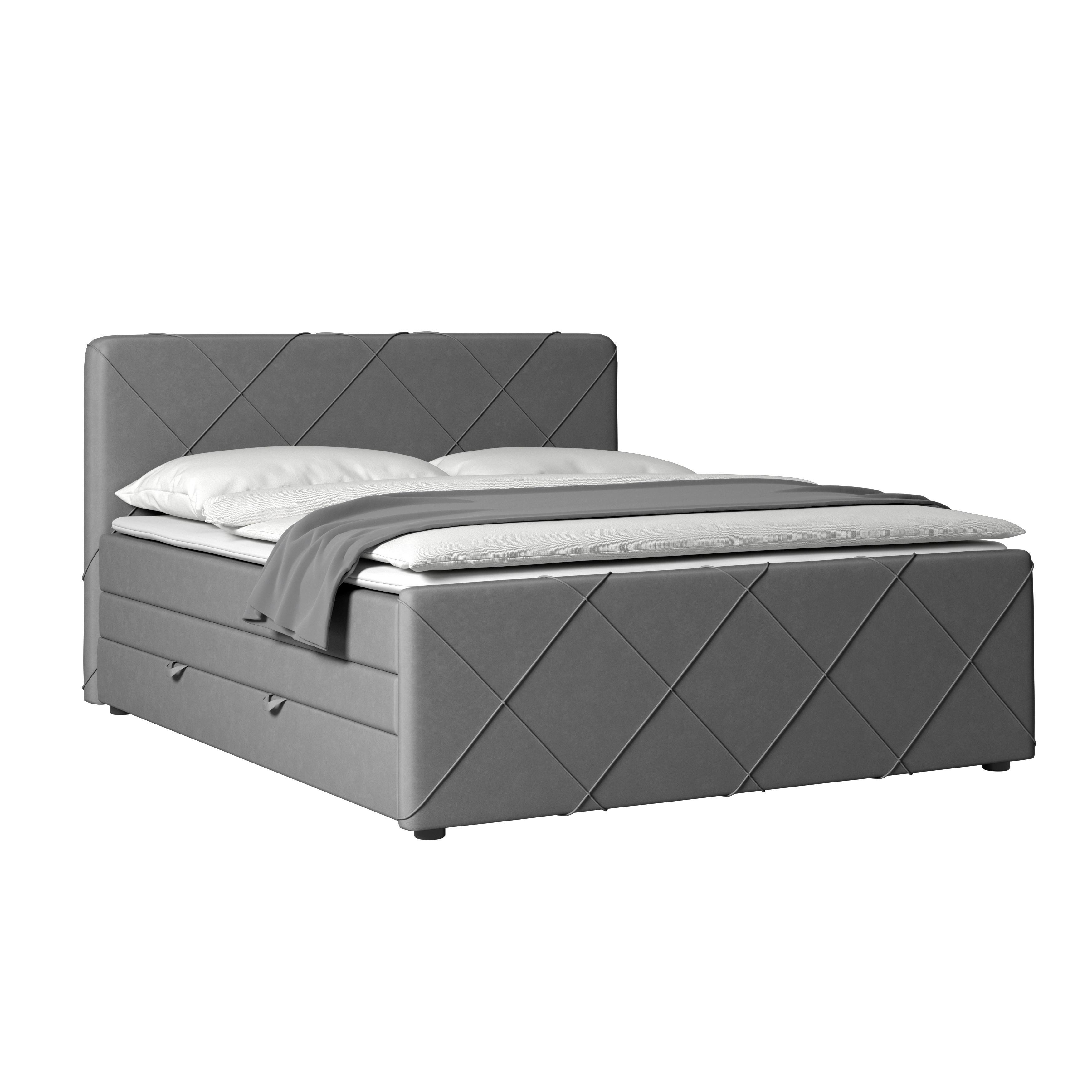 Boxspringbett Cordoba ca. 180x200 cm Hellgrau - Hellgrau/Schwarz, MODERN, Karton/Holz (180/200cm) - MID.YOU