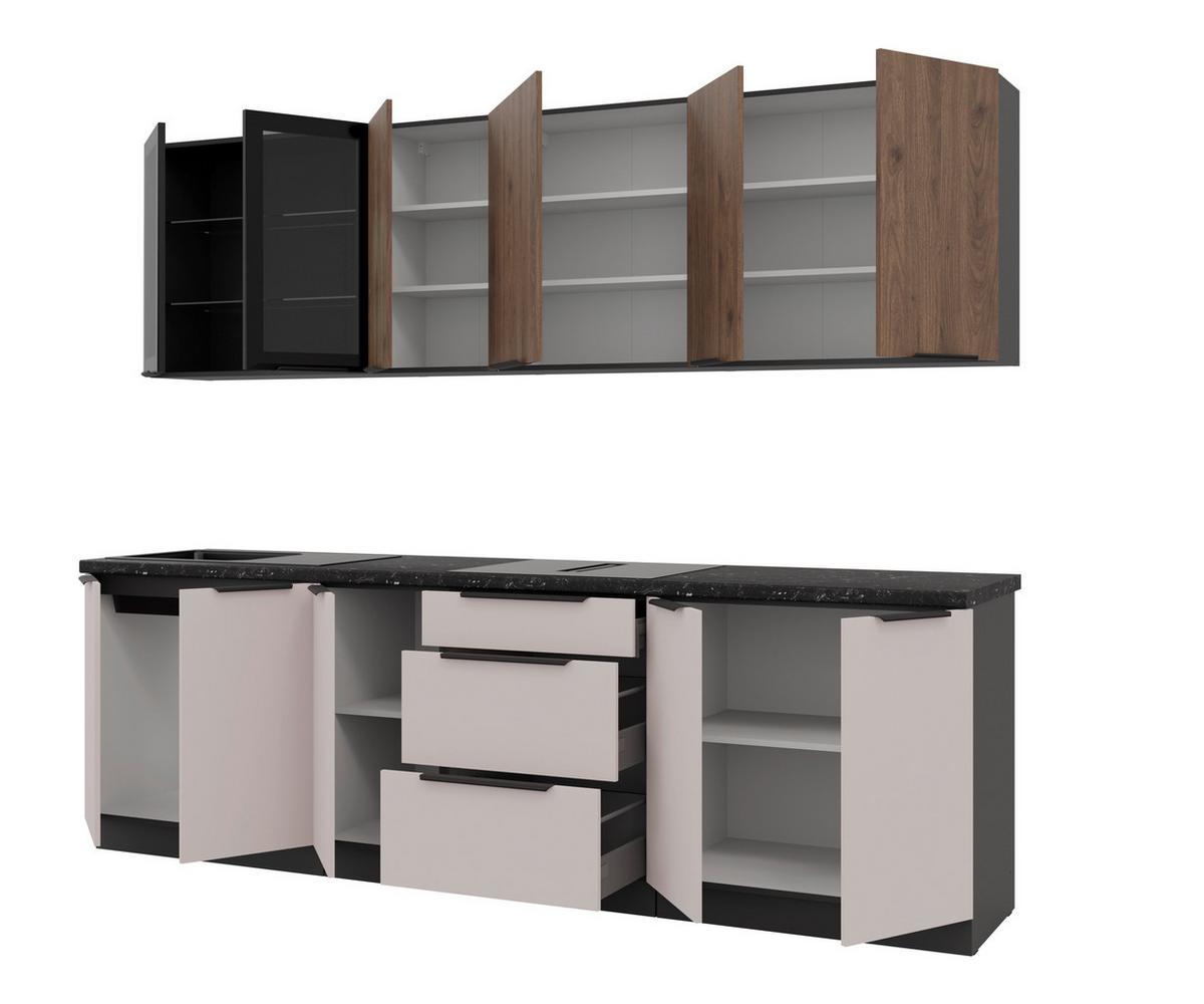Blok Kuhinja Arona/monza - kašmir/boja orahovog drveta, Moderno, staklo/metal (260/210/60cm) - Modern Living