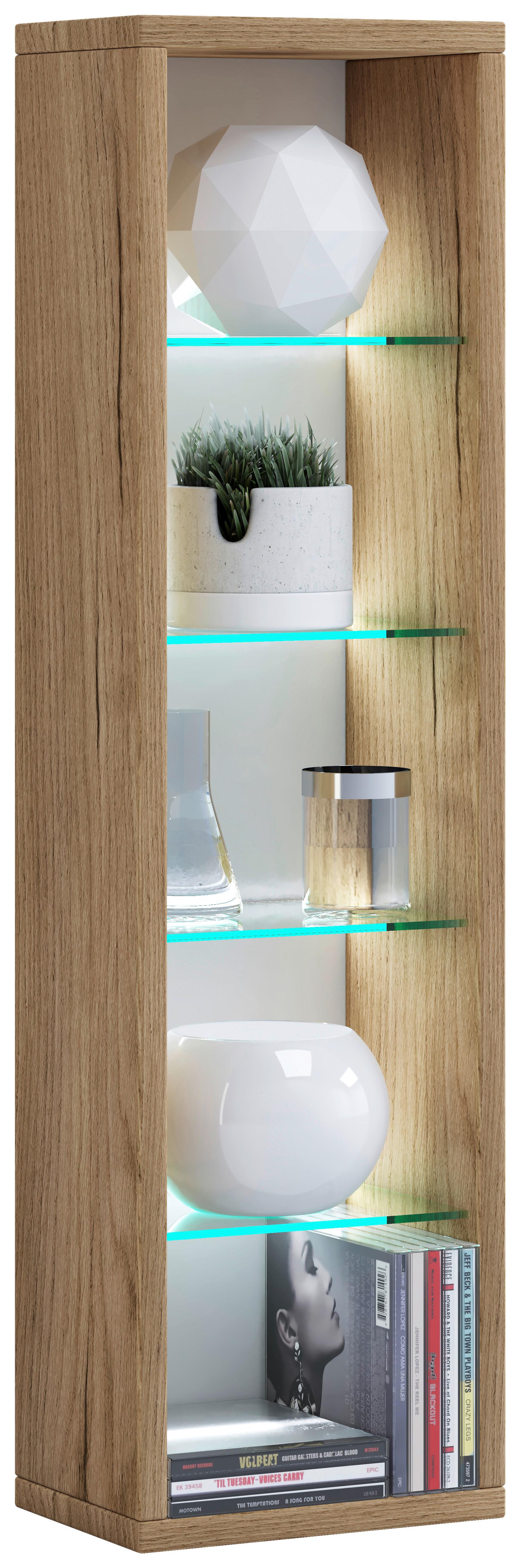 Wandregal Rasito L - Honigeiche, Design, Glas/Holzwerkstoff (21/77/14cm) - MID.YOU