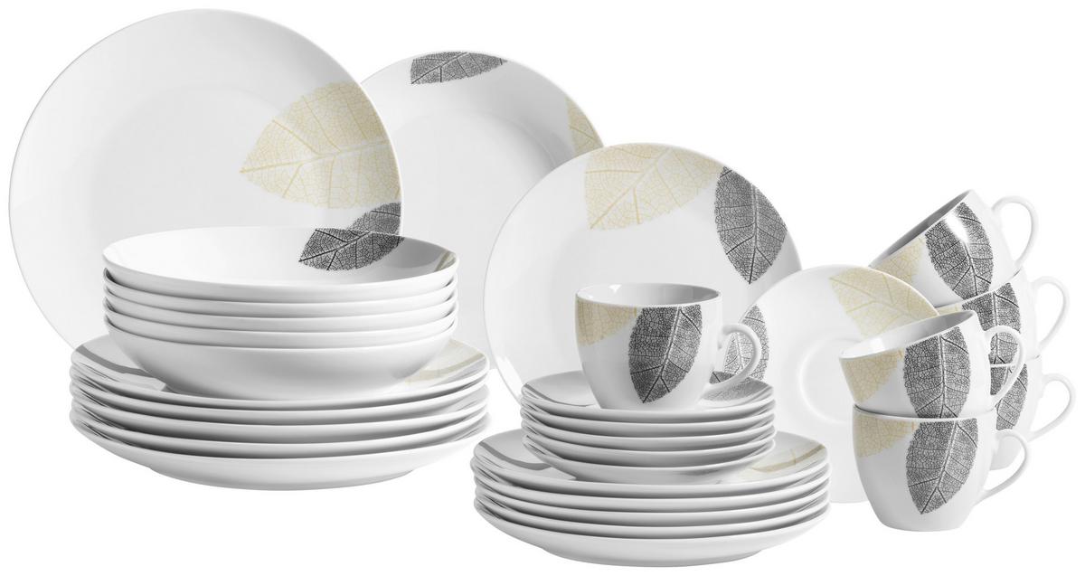 Kombiservice Jona aus Porzellan, 30-teilig - Weiß, Basics, Keramik - Mäser