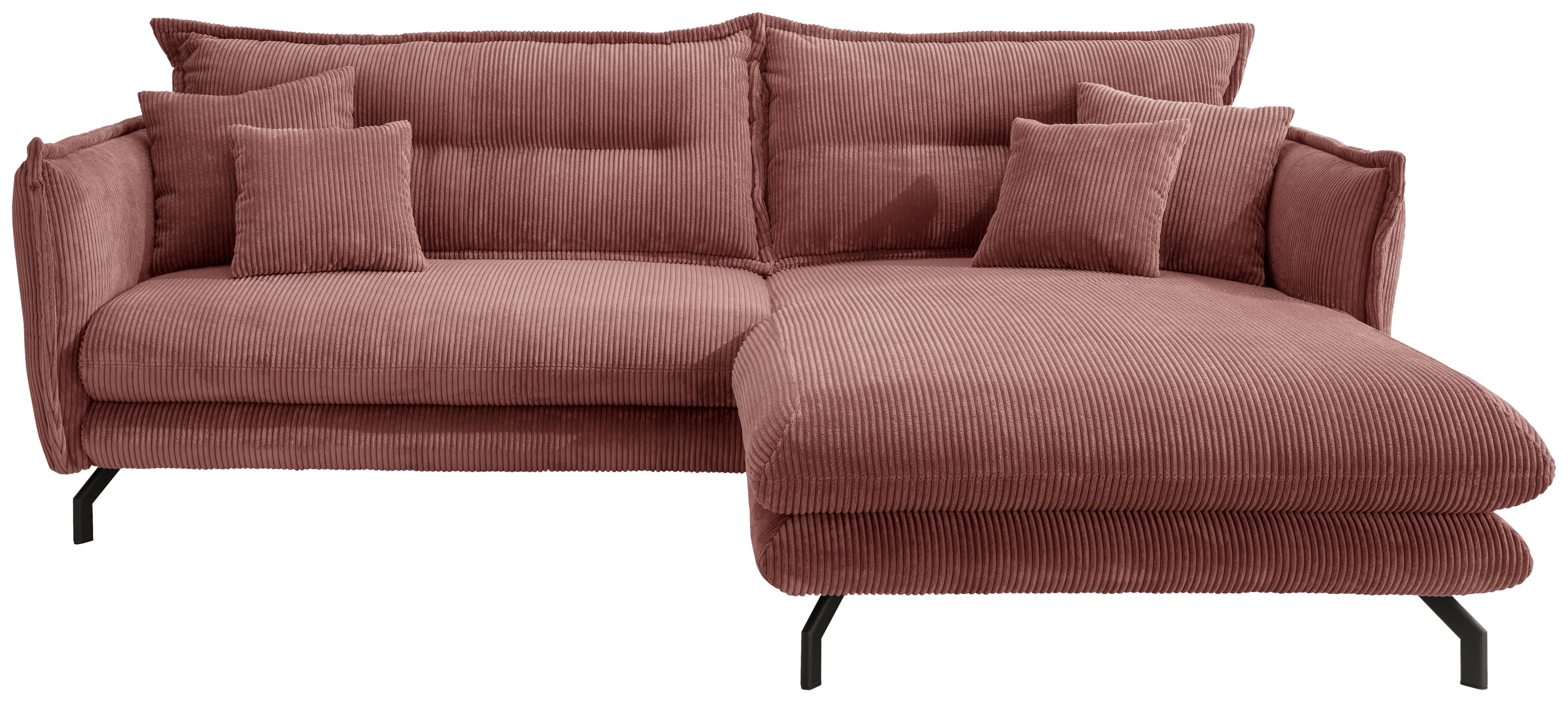 Wohnlandschaft Lava Koralle Cord - Koralle/Schwarz, MODERN, Textil/Metall (255/180cm) - Livetastic