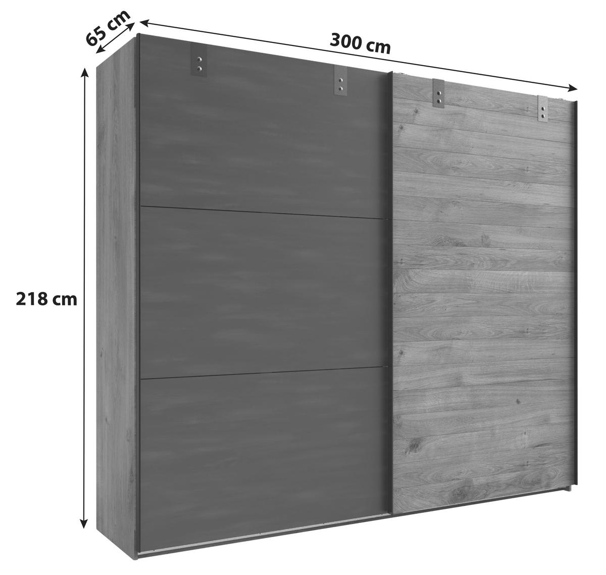 Omara Z Drsnimi Vrati Detroit, Barva Grafita - barve hrasta/barve grafita, Basics, kovina/leseni material (300/216/65cm) - Modern Living