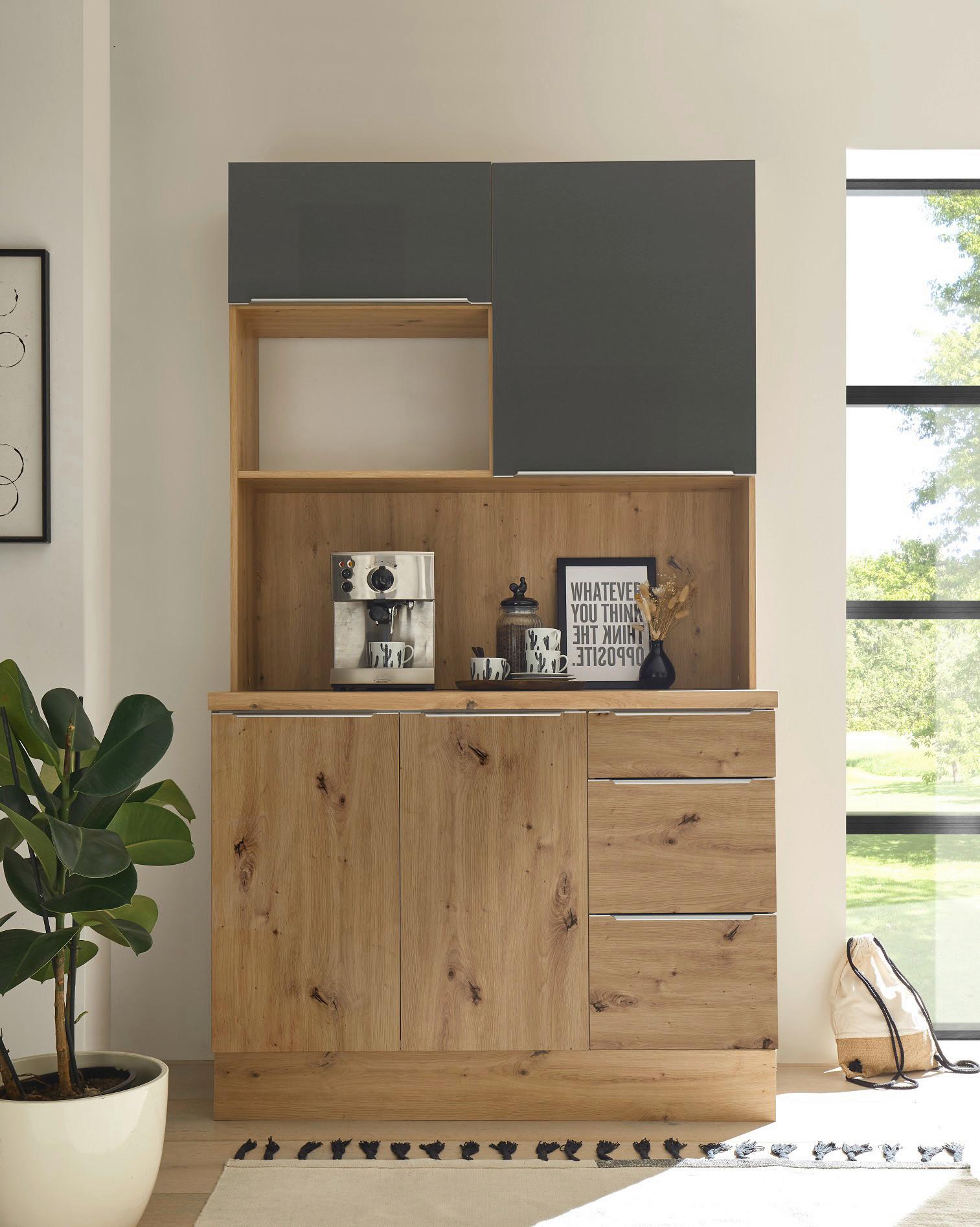 Miniküche Marleen ohne Geräte Eiche B: ca. 120cm - Alufarben/Eiche Artisan, LIFESTYLE, Holzwerkstoff/Kunststoff (120cm) - Respekta