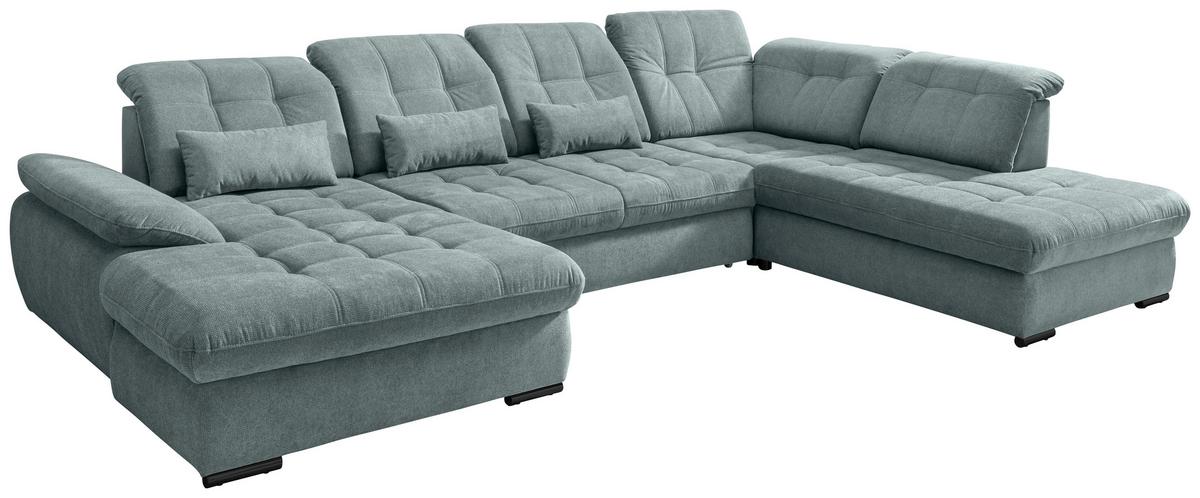 Wohnlandschaft Rigatti Blau Chenille mit Bettkasten - Blau/Schwarz, MODERN, Textil/Metall (184/387/252cm) - Livetastic