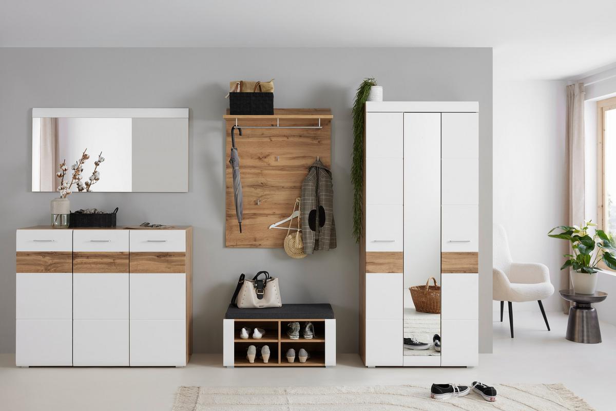 Garderobenbank in Grau/Weiß/Eichefarben - Konventionell, Holzwerkstoff (84/42/40cm) - Mömax