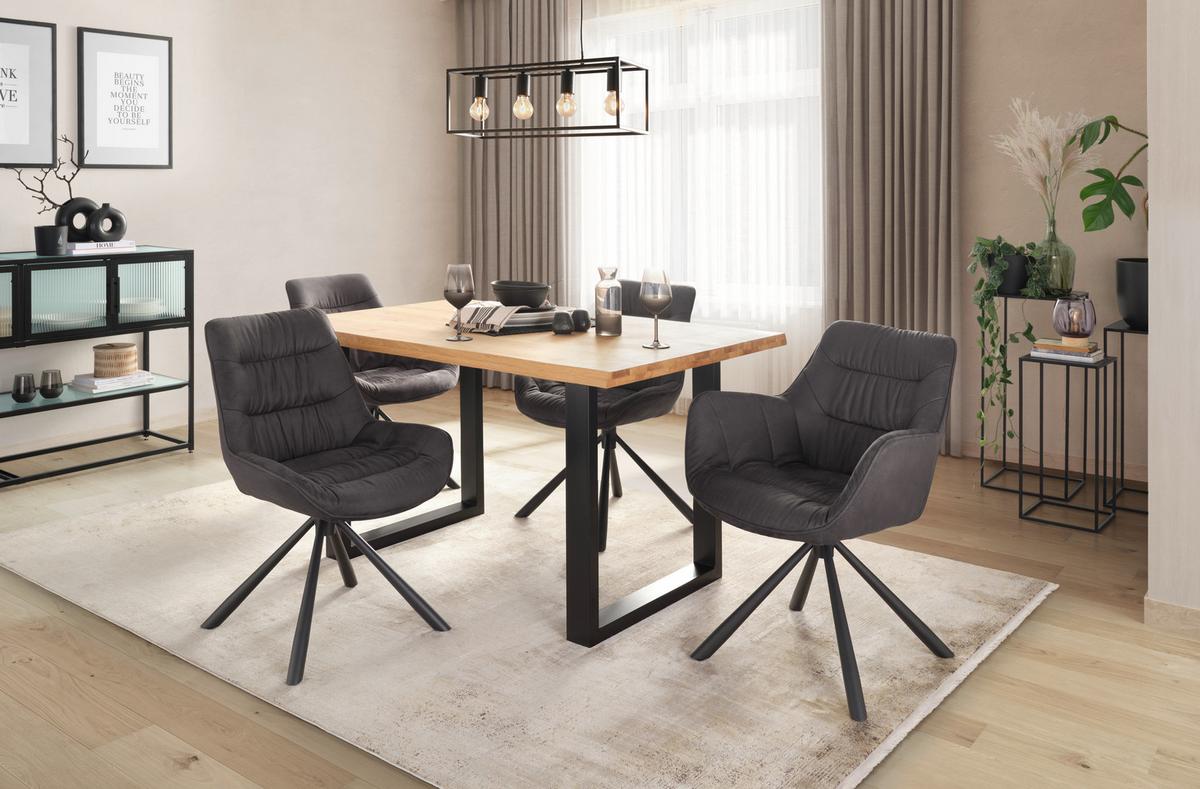 Masa CANU - culoare lemn stejar/negru, Modern, lemn/metal (140/90/75cm) - Zandiara