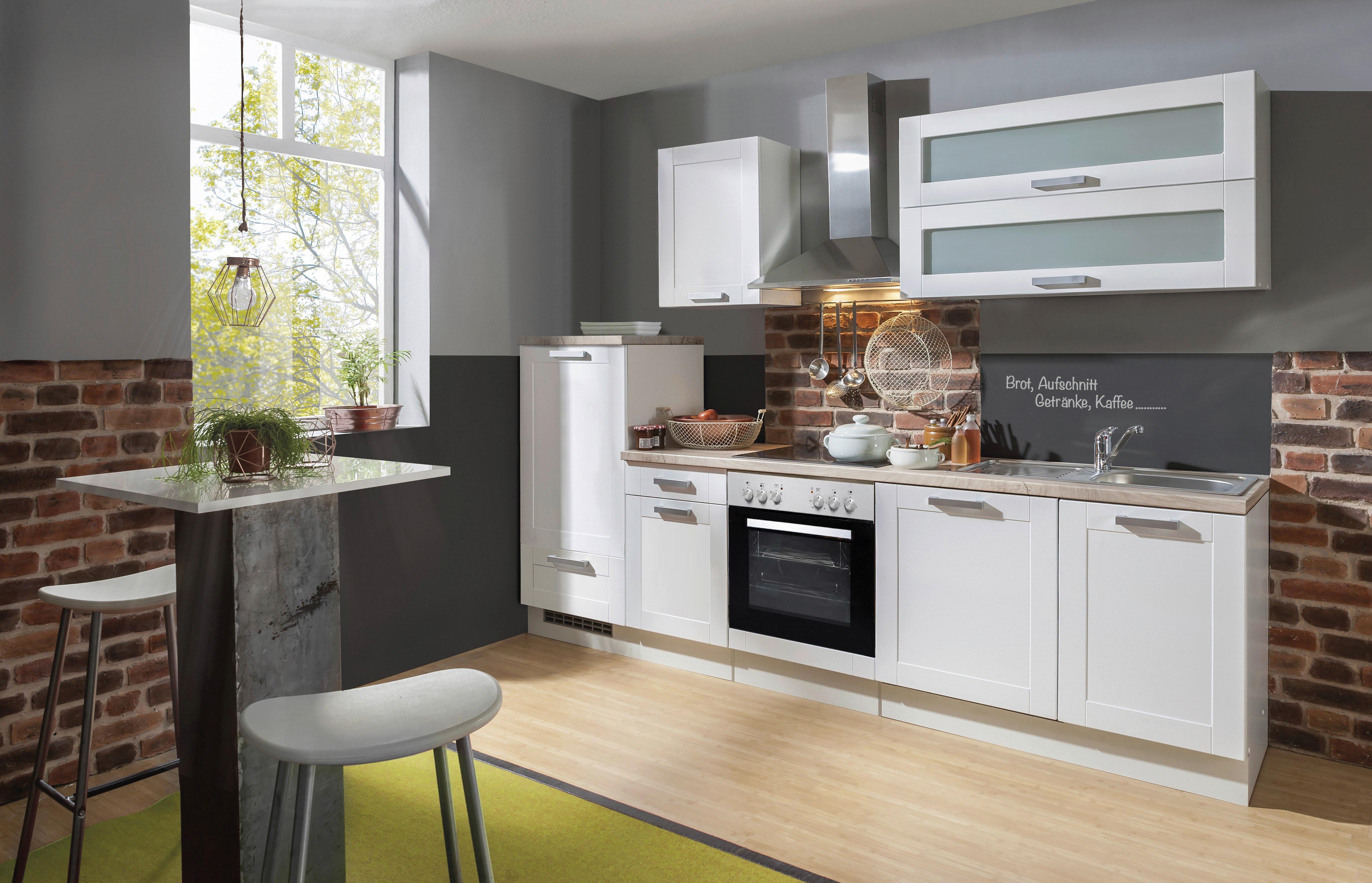 Küchenblock White-Premium Weiß B: ca. 280 cm - Eichefarben/Silberfarben, KONVENTIONELL, Holzwerkstoff/Kunststoff (280cm) - Menke