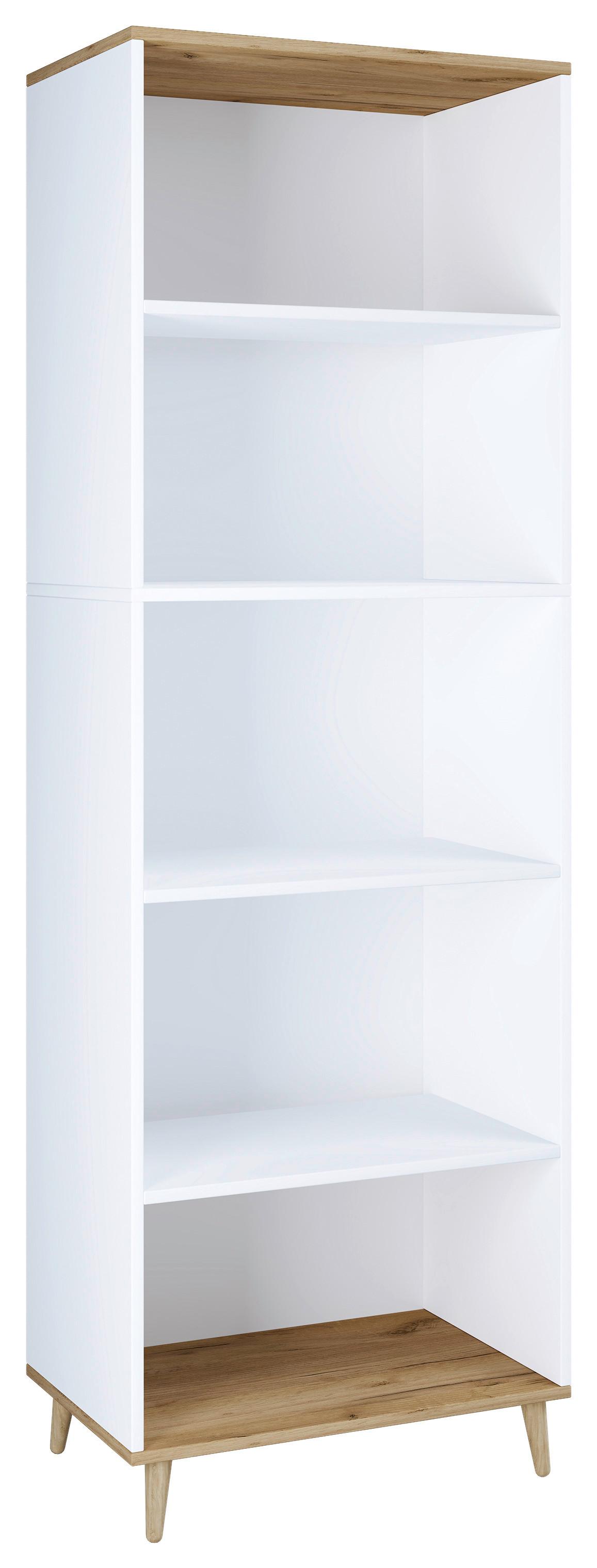 Regal Landos, Bela, Hrast - barve hrasta/bela, Moderno, leseni material (60/184/31cm) - MID.YOU