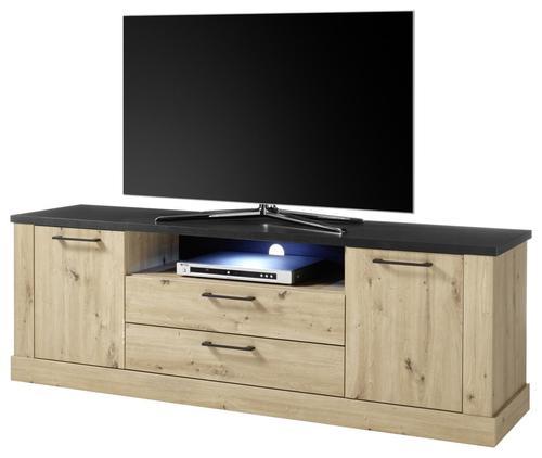 Tv-element Morel, Barva Hrasta, Črna - črna/barve hrasta, Romantika, umetna masa/leseni material (180/61/45cm) - Mömax