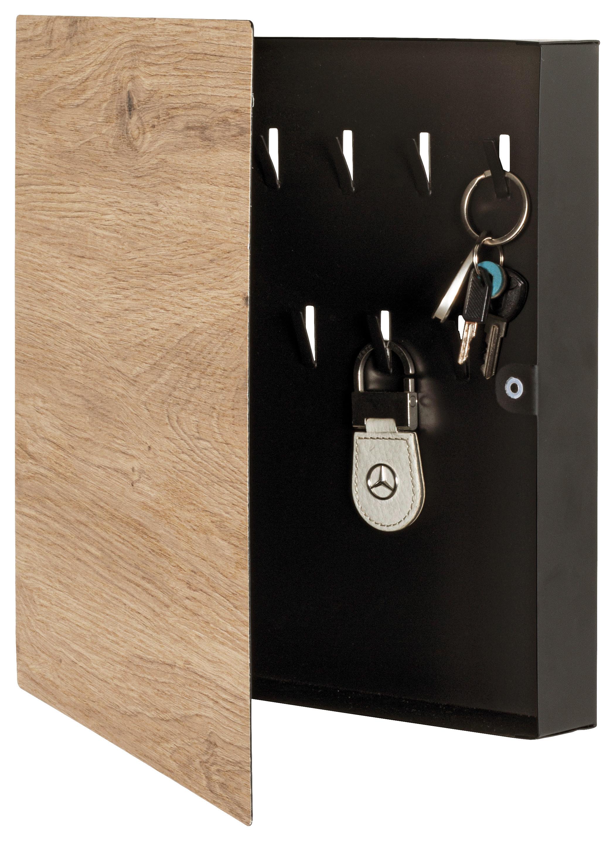 SKRZYNKA NA KLUCZE OAK - kolor dębowy/czarny, Basics, metal (30/30/4cm)