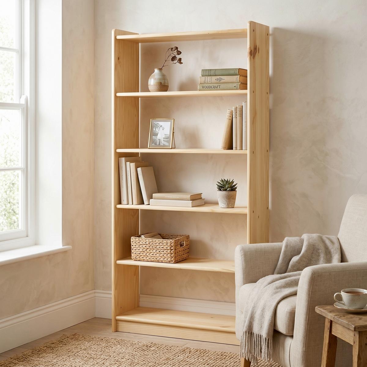 Standregal Bücherregal Kiefer Echtholz mit 4 Böden - Naturfarben, Natur, Holz (80/170/30cm) - Livetastic